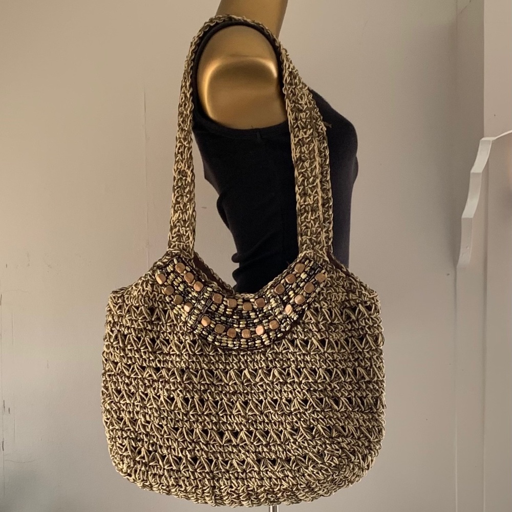 Beaded Woven Tote Bag EUC